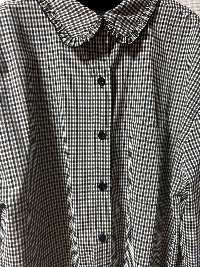 ロージーモンスター メロウフリルチェックシャツ　ブラウン