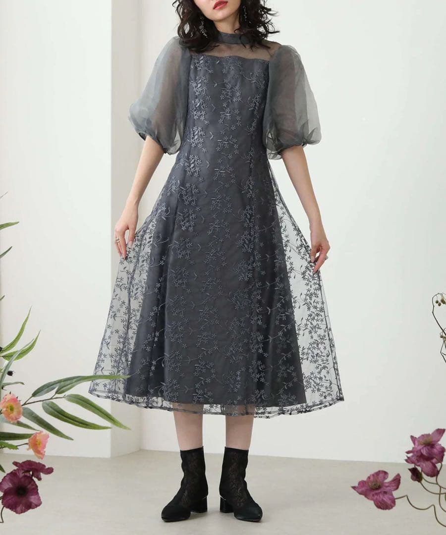 シアー素材 ボリューム袖 レース オケージョン ドレス kana