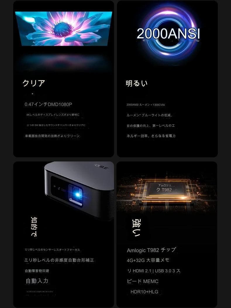 【超薄型プロジェクター】X7d Pro 　2000ANSIルーメン