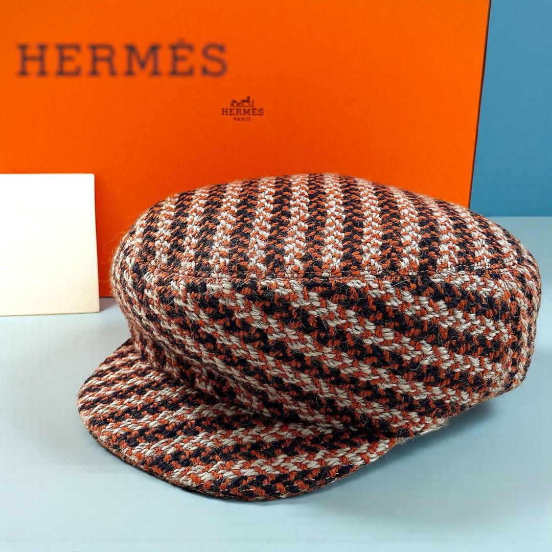 HERMÈS エルメス ツイード オレンジ キャスケット セリエ 58