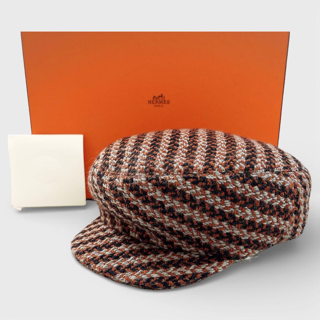 HERMÈS エルメス ツイード オレンジ キャスケット セリエ 58