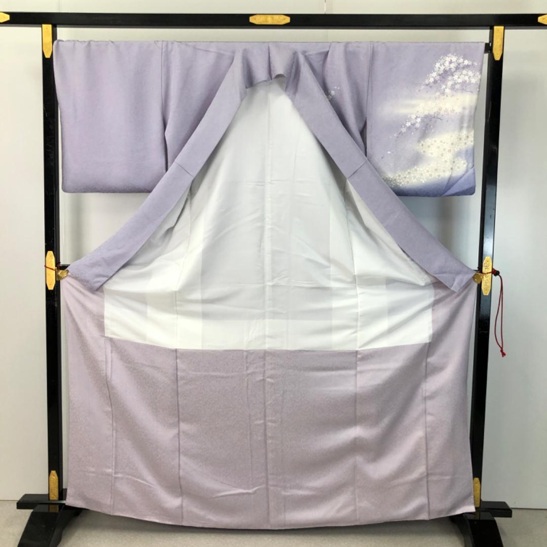 ☆ 付下げ 雪輪に美しい桜の花模様 暈し 薄藤色 トールサイズ K-4738