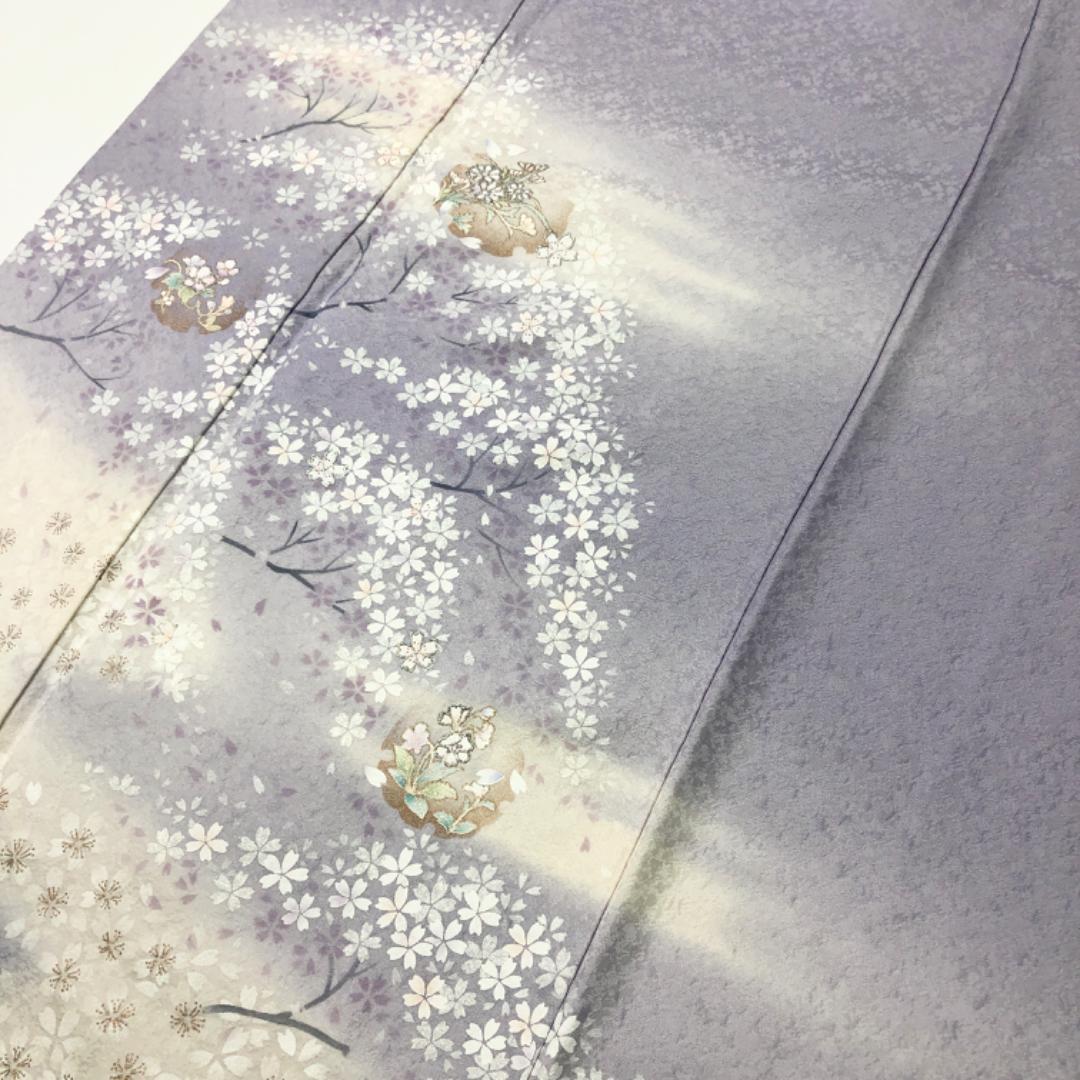 ☆ 付下げ 雪輪に美しい桜の花模様 暈し 薄藤色 トールサイズ K-4738