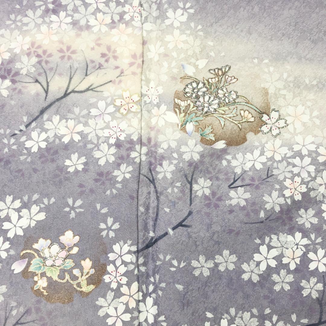 ☆ 付下げ 雪輪に美しい桜の花模様 暈し 薄藤色 トールサイズ K-4738
