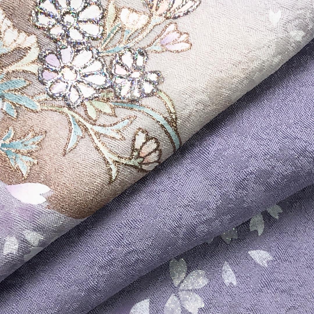 ☆ 付下げ 雪輪に美しい桜の花模様 暈し 薄藤色 トールサイズ K-4738