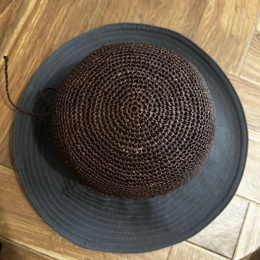 ヘレンカミンスキー ラフィアハット 麦わら帽子　ブラウン コットン 異素材コンビ