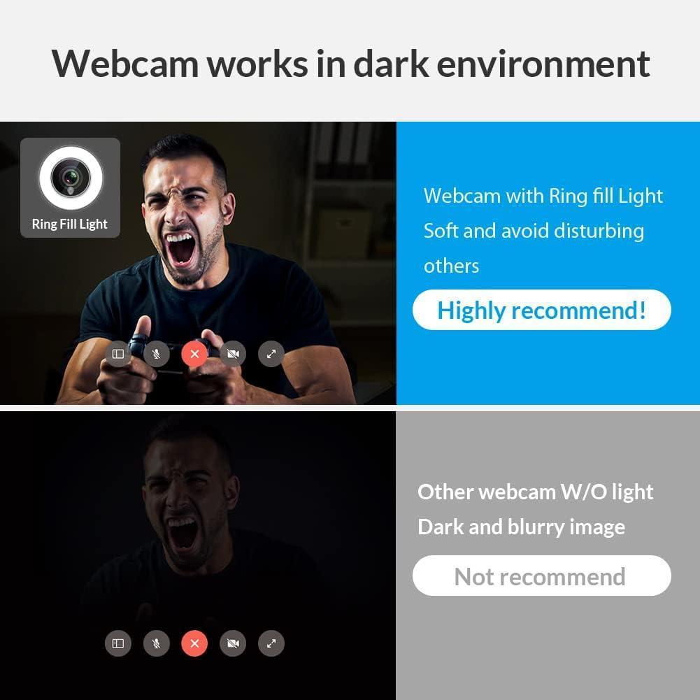 Angetube webカメラ 1080P ストリーミング マイクとライト付き