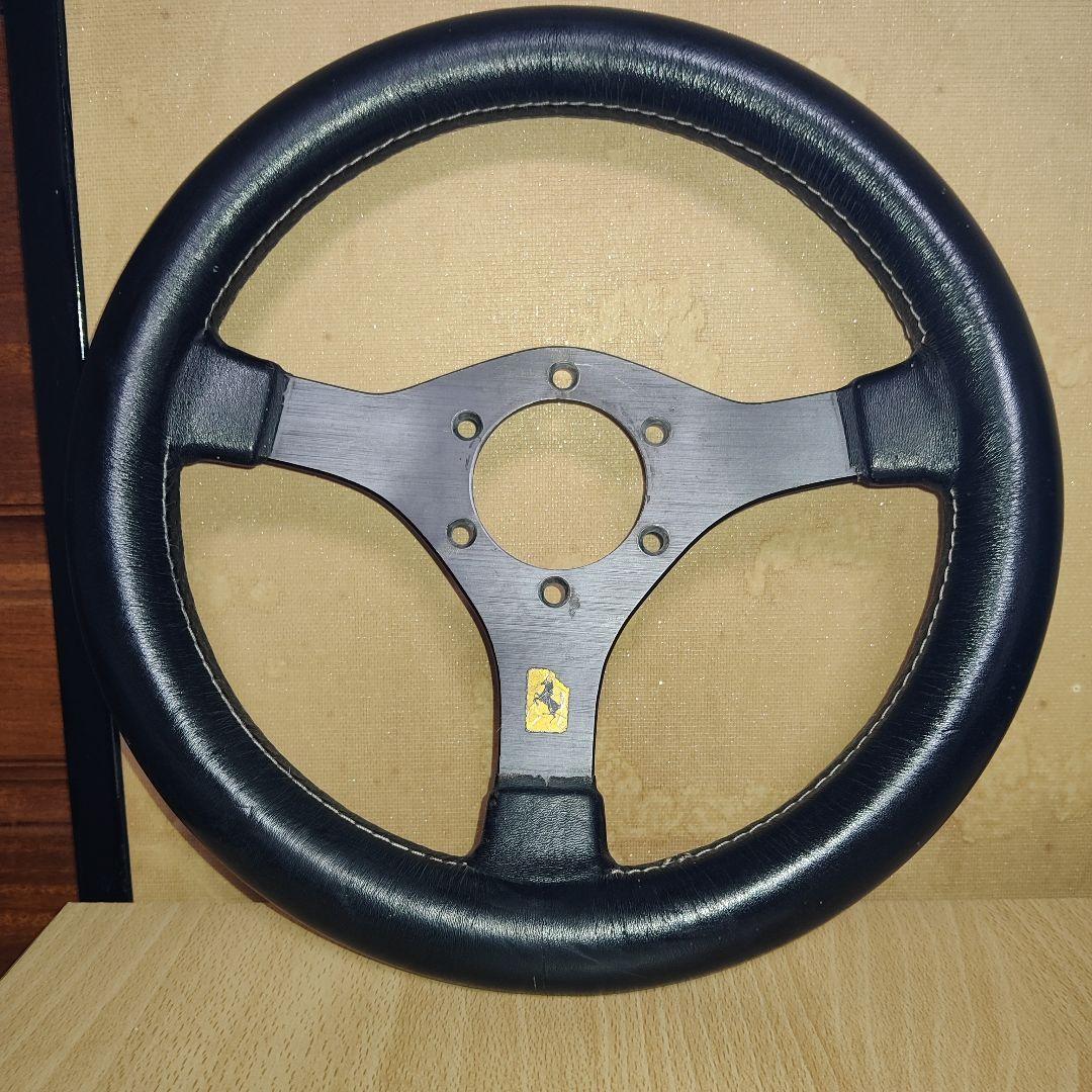 当時物3スポークフェラーリ レザー ステアリングホイール30パイ