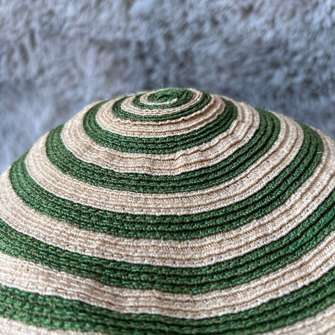 【美品】GUCCI アレッサンドロミケーレ ヘンプ ベレー帽 グリーンストライプ