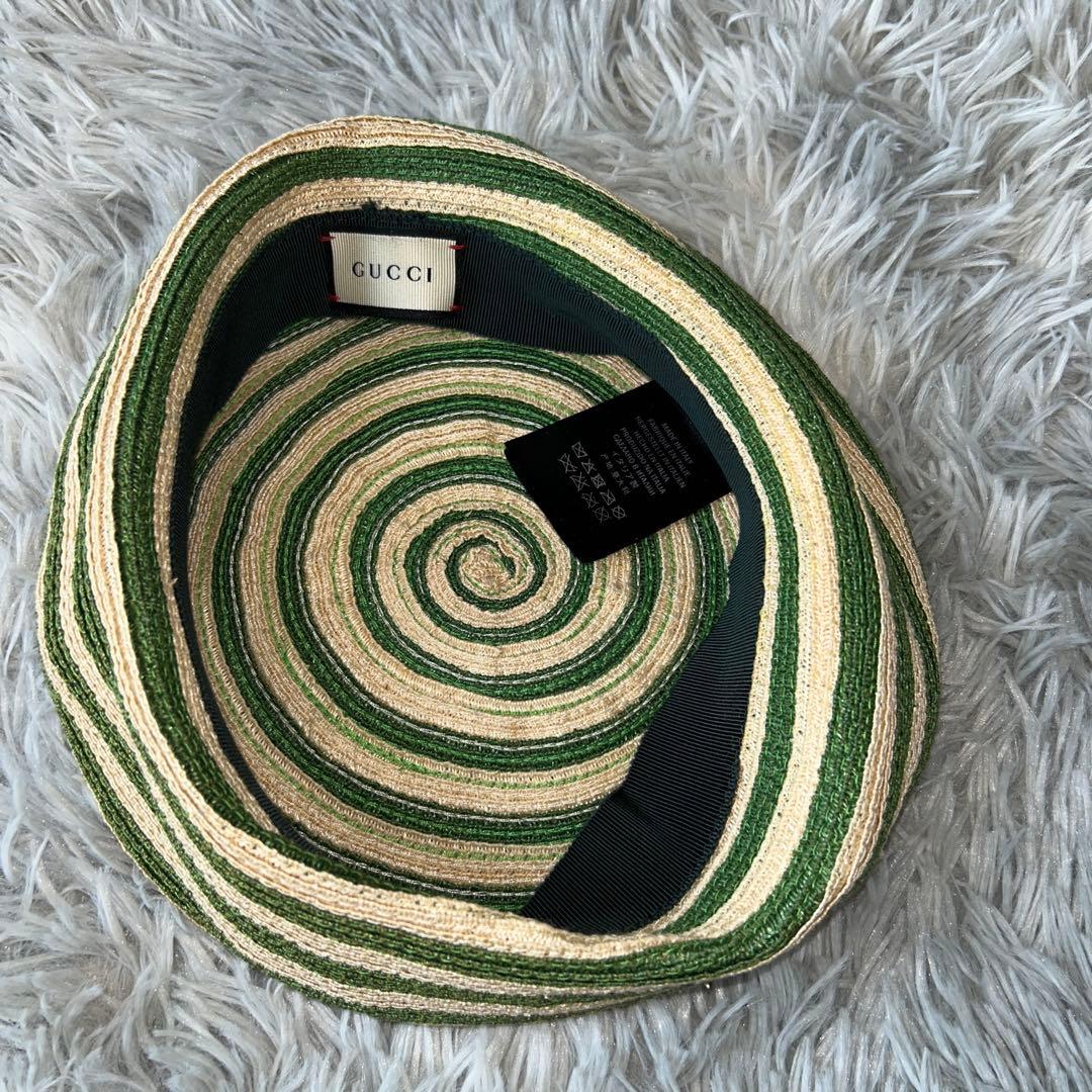 【美品】GUCCI アレッサンドロミケーレ ヘンプ ベレー帽 グリーンストライプ