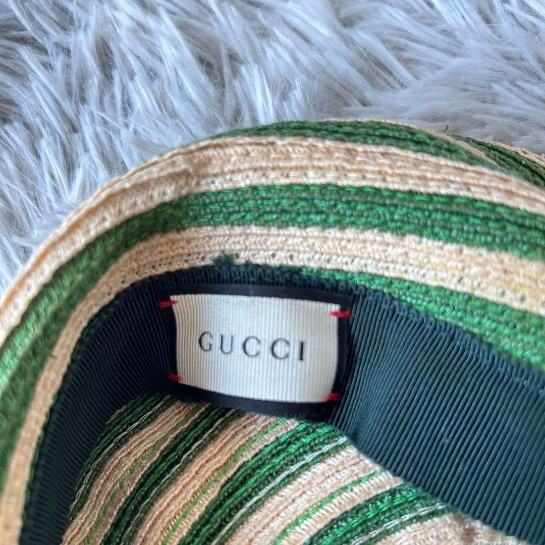 【美品】GUCCI アレッサンドロミケーレ ヘンプ ベレー帽 グリーンストライプ