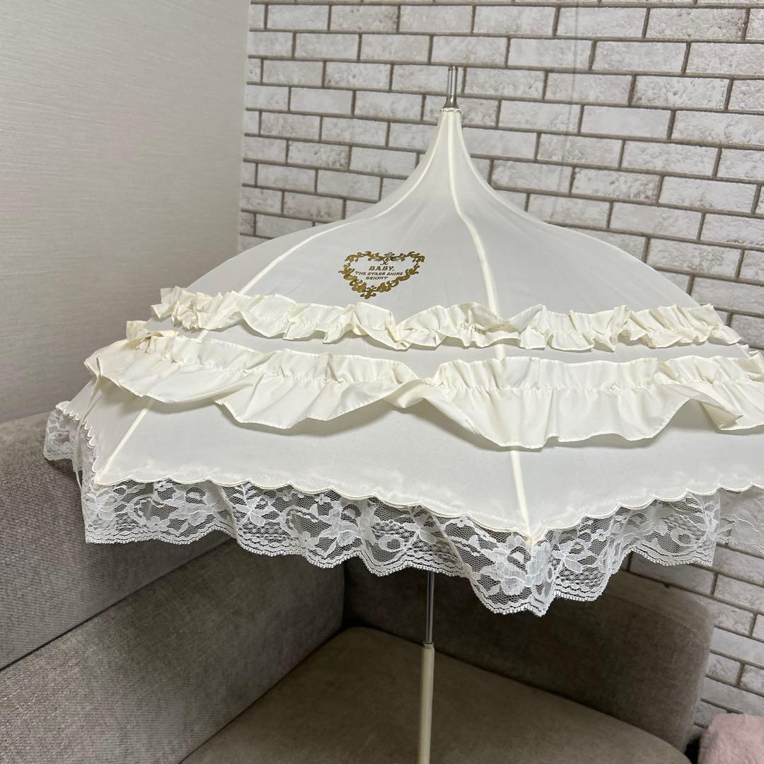 BABY晴雨兼用日傘フリル　白　アンブレラ
