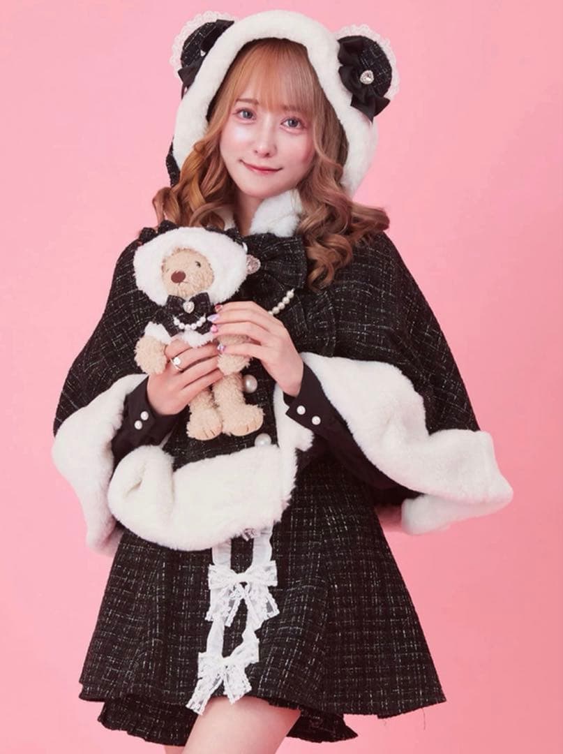 【美品】アンクルージュ くまちゃんキラキラツイードポンチョ 地雷 量産型 くま耳