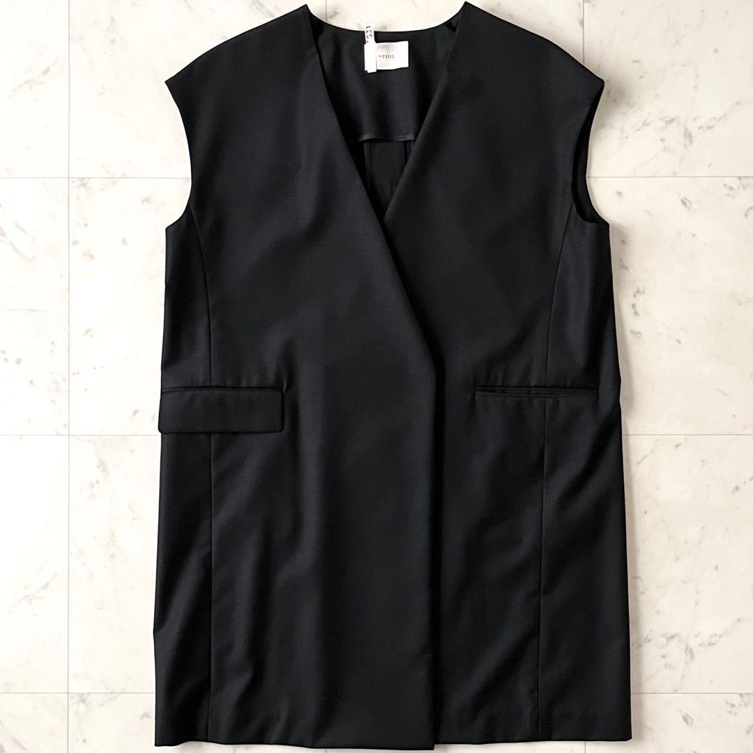 定価3,6万♪極美品 ルフィル サマーウールジレ F 黒 ノーカラー 日本製