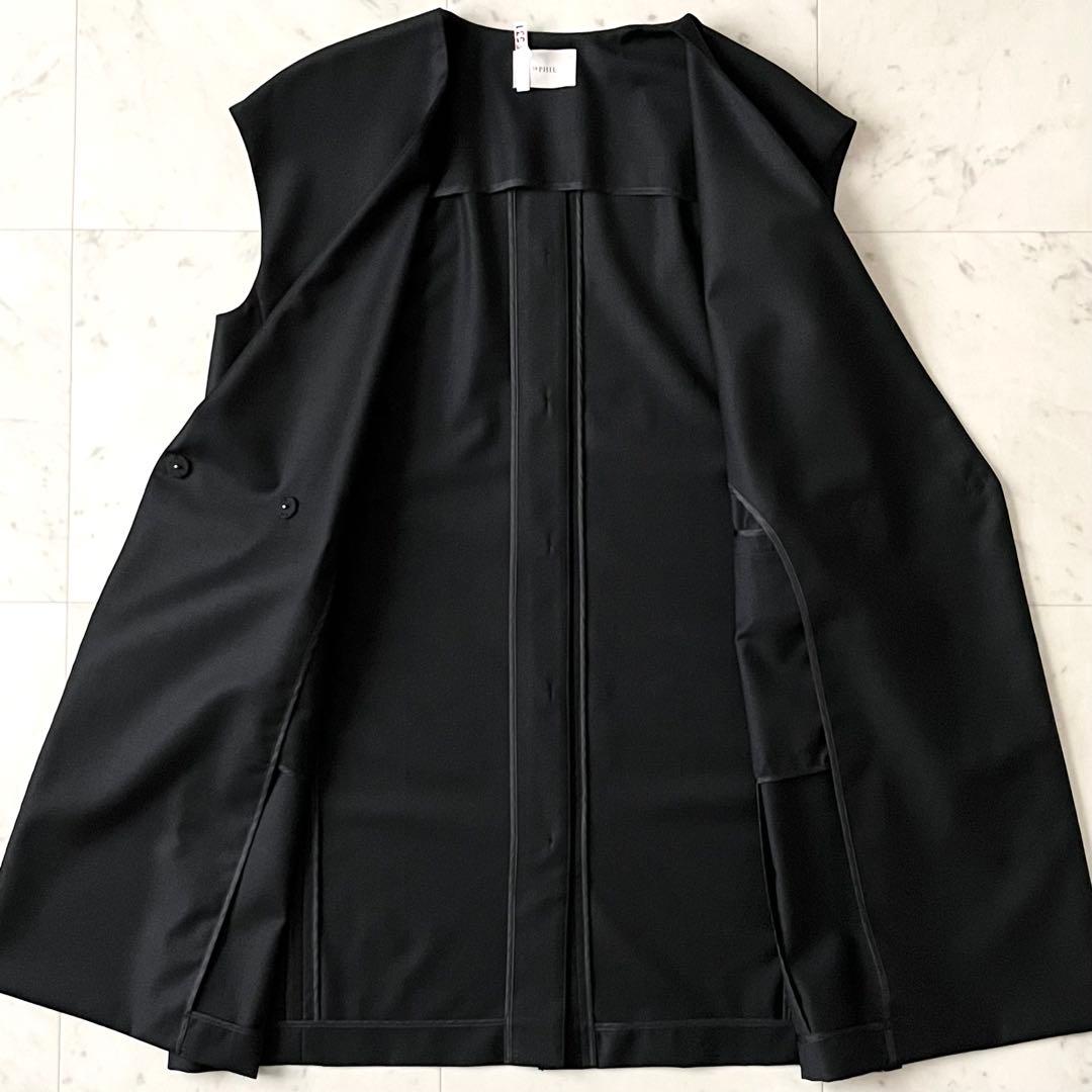 定価3,6万♪極美品 ルフィル サマーウールジレ F 黒 ノーカラー 日本製