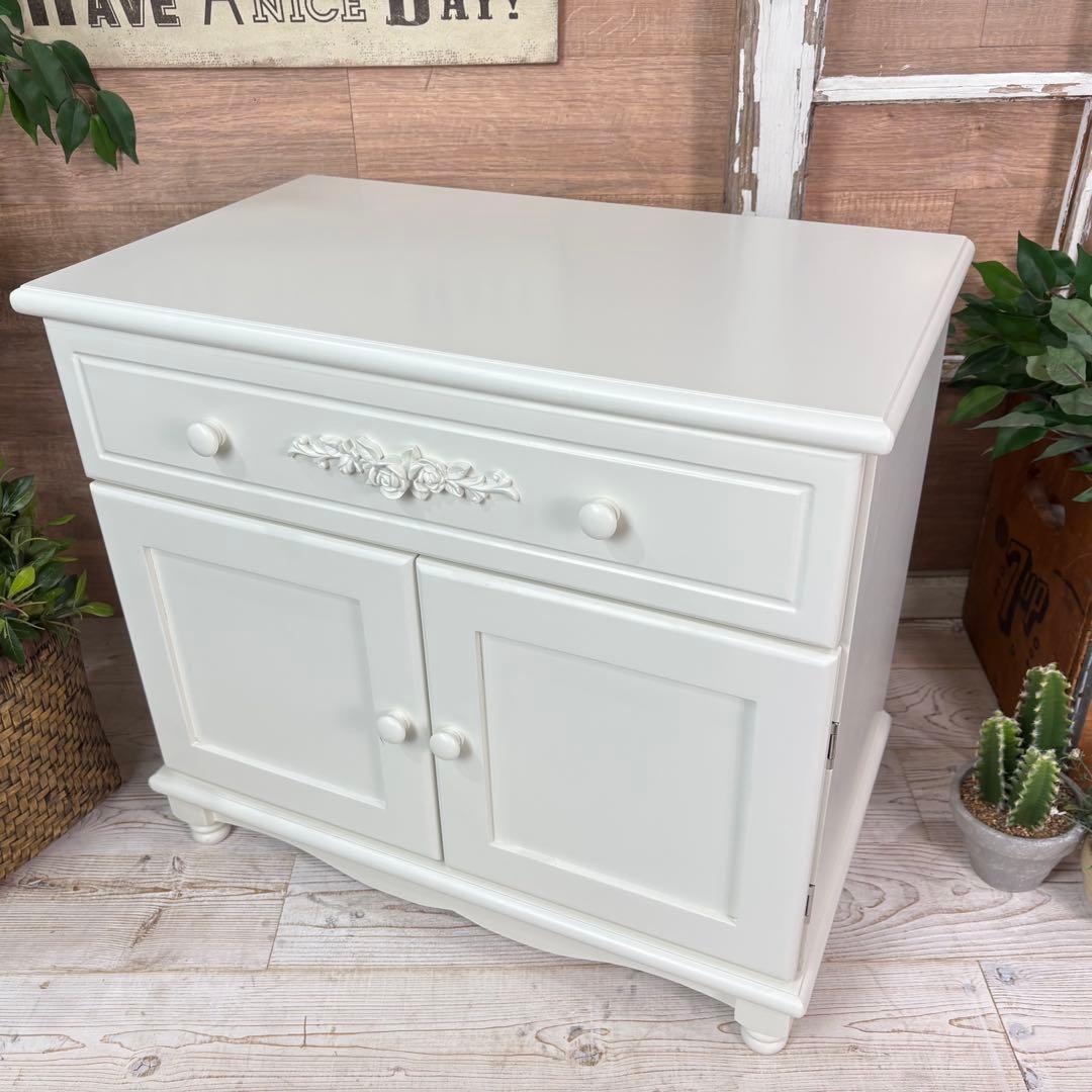 訳あり品！【113】フレンチカントリー北欧調ホワイト扉キャビネット木製飾り棚収納