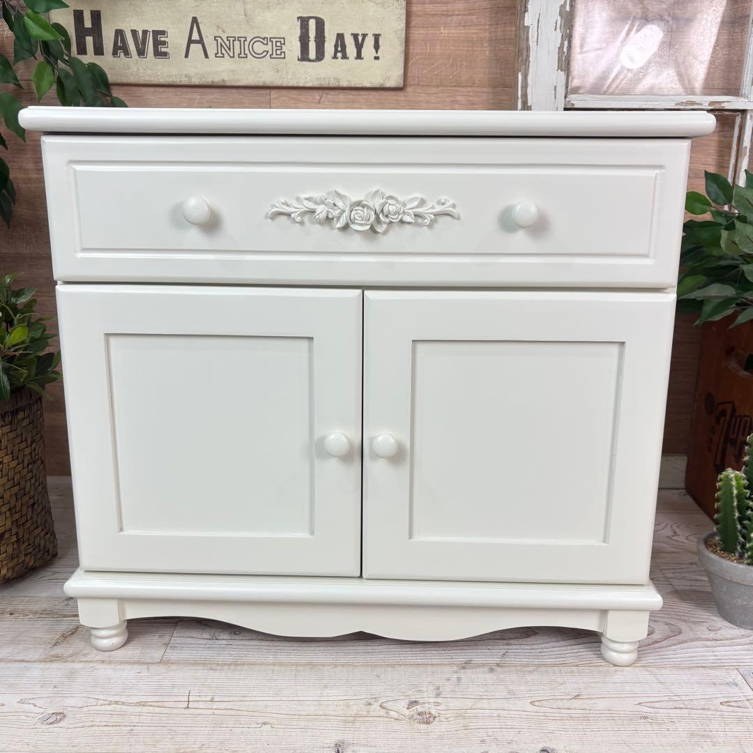 訳あり品！【113】フレンチカントリー北欧調ホワイト扉キャビネット木製飾り棚収納