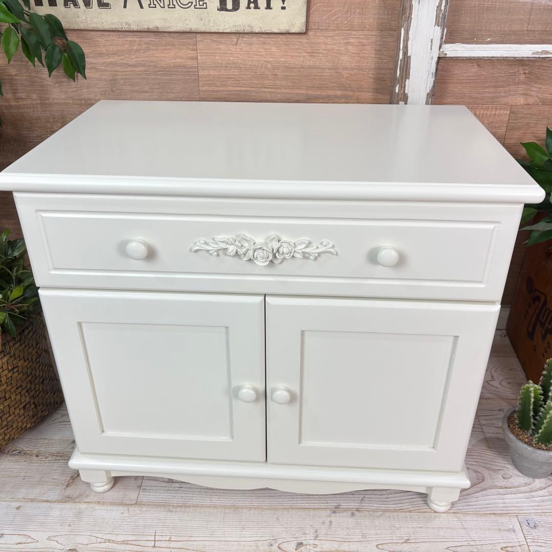 訳あり品！【113】フレンチカントリー北欧調ホワイト扉キャビネット木製飾り棚収納