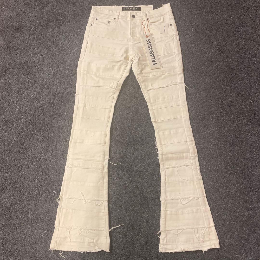 valabasasバラバサス パネルダメージフレアスキニーデニム ホワイト 30
