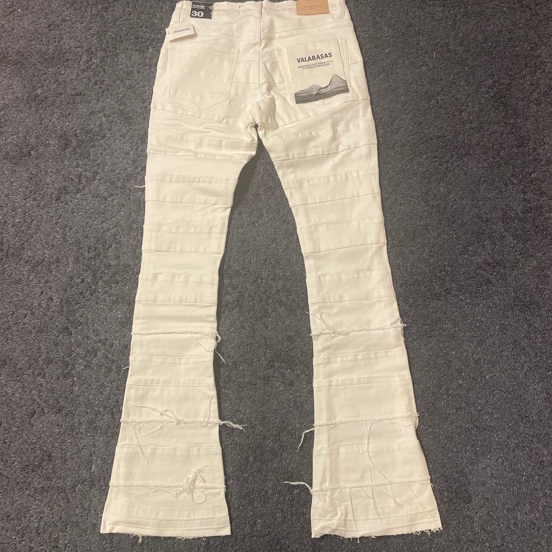 valabasasバラバサス パネルダメージフレアスキニーデニム ホワイト 30