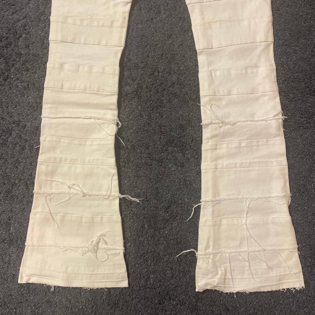 valabasasバラバサス パネルダメージフレアスキニーデニム ホワイト 30