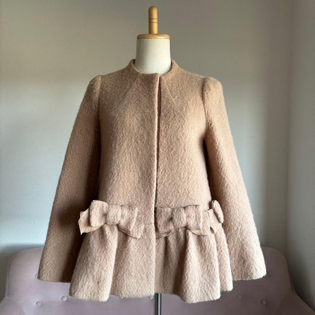 エムズグレイシー　ノーカラー　コート　リボン　ベージュ　38