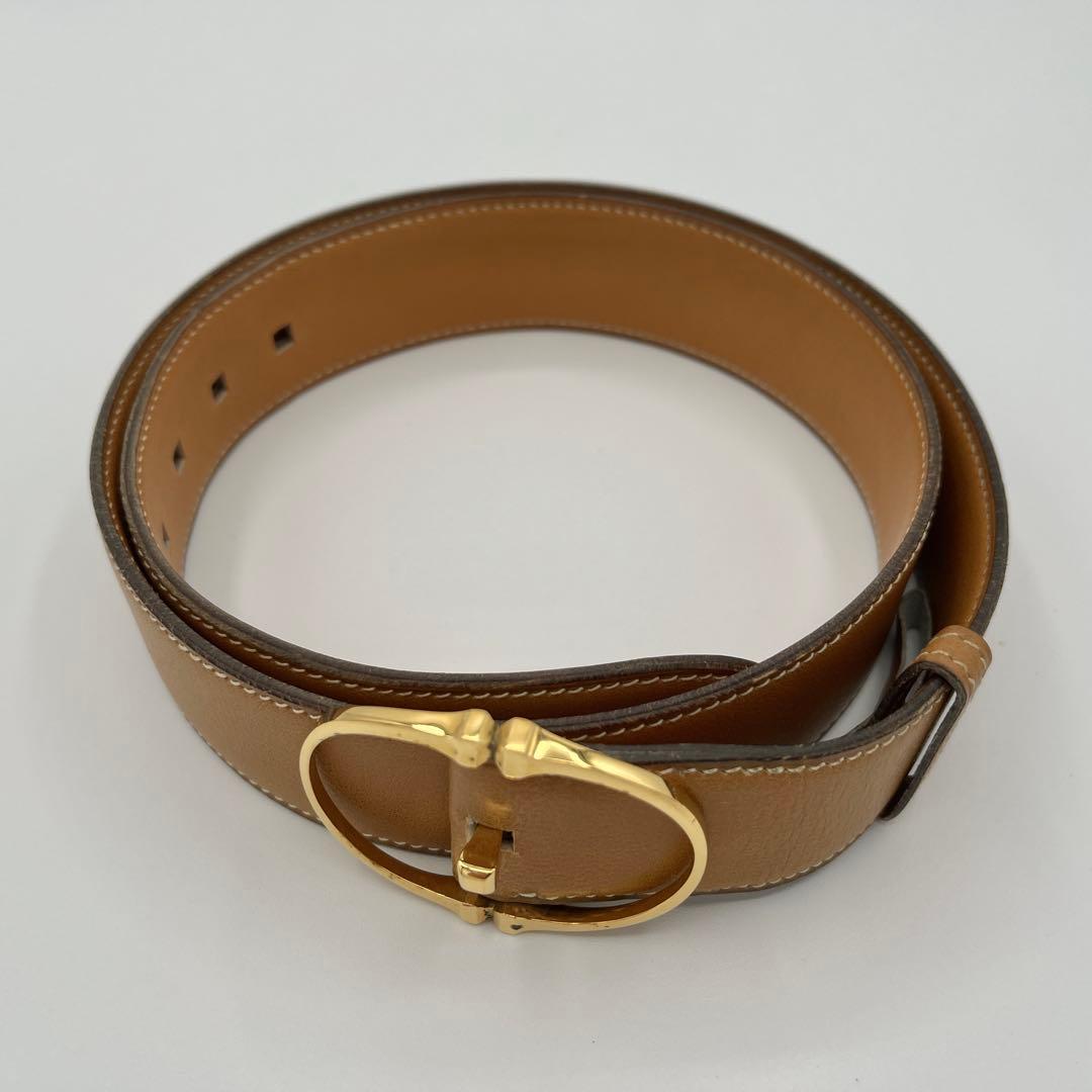 HERMES エルメス　ベルト　ブラウン　レザー◯G刻印　ゴールド金具