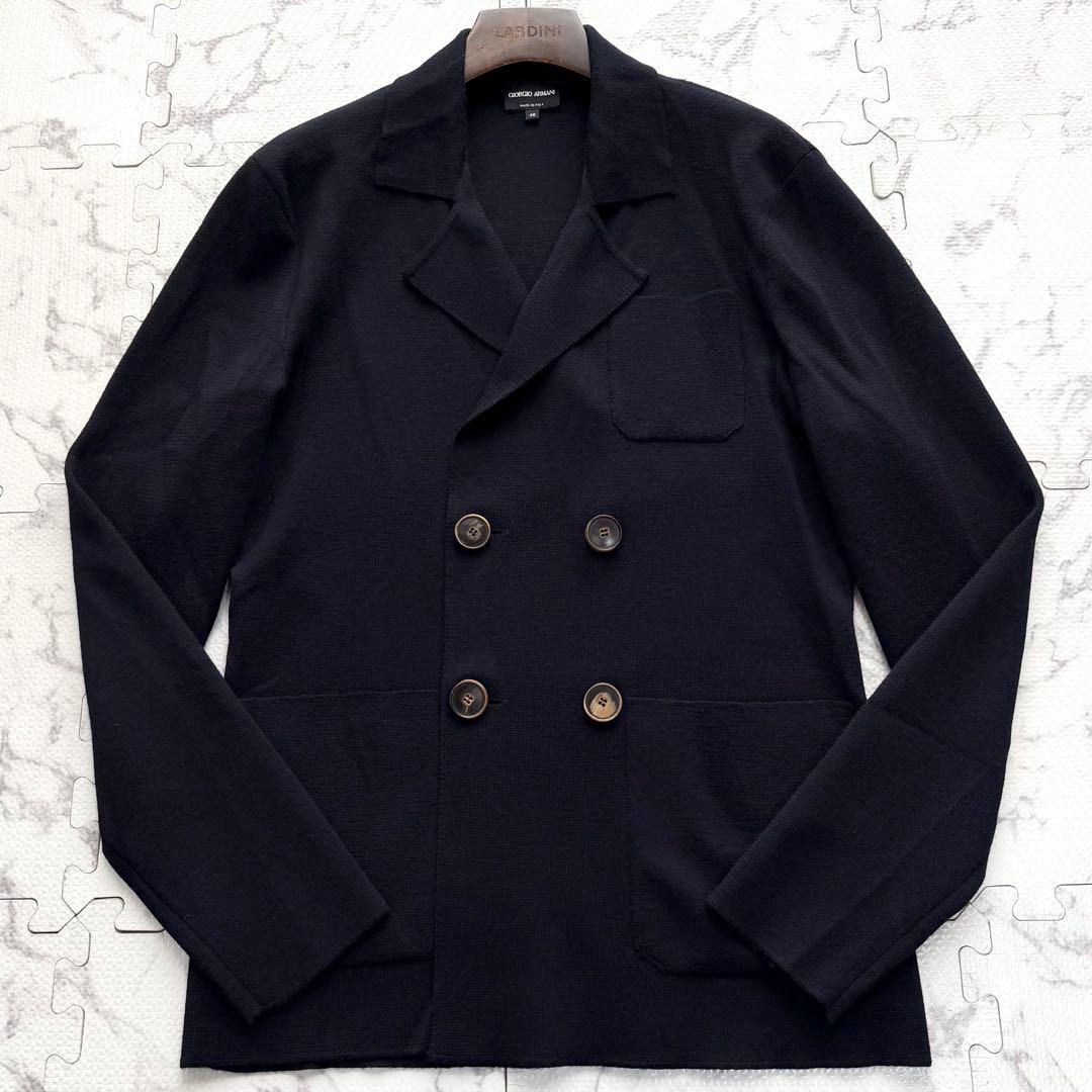 美品✨ジョルジオアルマーニ ニット ダブル テーラードジャケット ネイビー 46