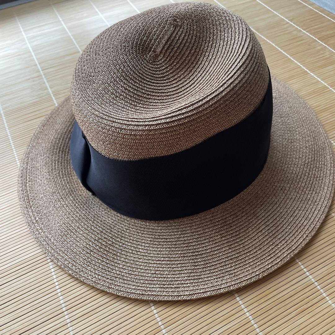 ブラウン ストローハット リボン付き