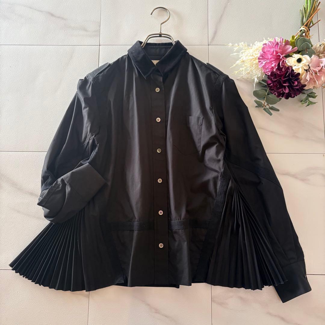 sacai ベロアシャツブラウス　黒　長袖　トップス　1size