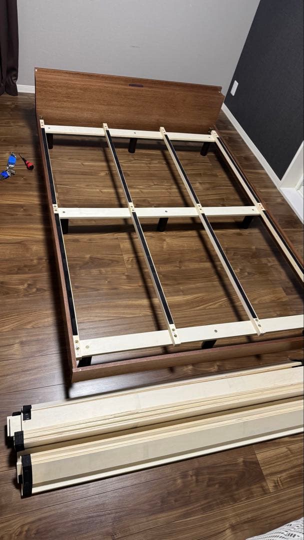 USBコンセント付 すのこダブルベッドフレーム ブラウン