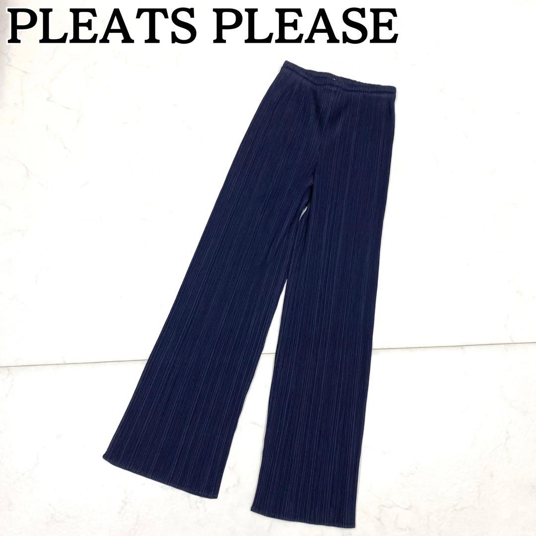 美品★PLEATS PLEASE イッセイミヤケ プリーツパンツ ネイビー 3