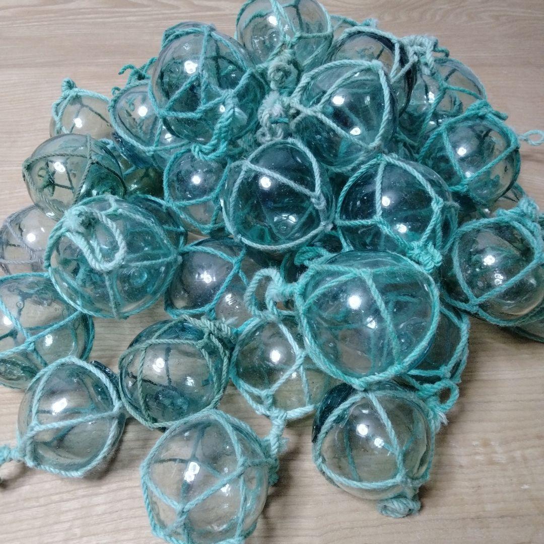 ガラス浮球　浮き玉　ガラス玉　漁具　 ５０個セット　網紐付き