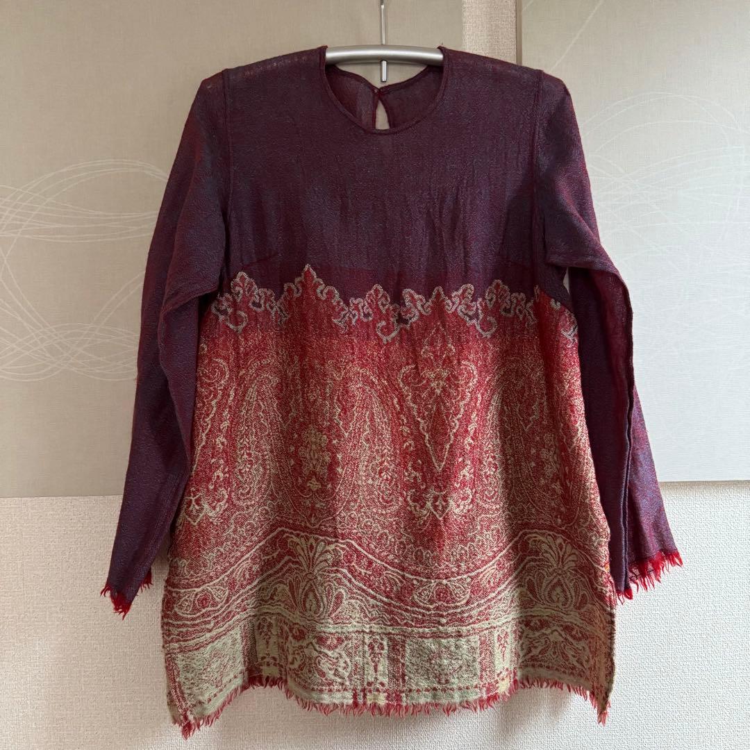 45R 45rpm 縮絨 ペイズリー柄 ジャガード 切替 フリンジ チュニック