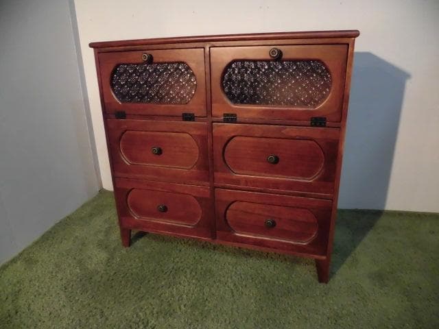 アウトレット送料無料【桐】★レトロモダン天然木ワイドチェスト【ダークブラウン】