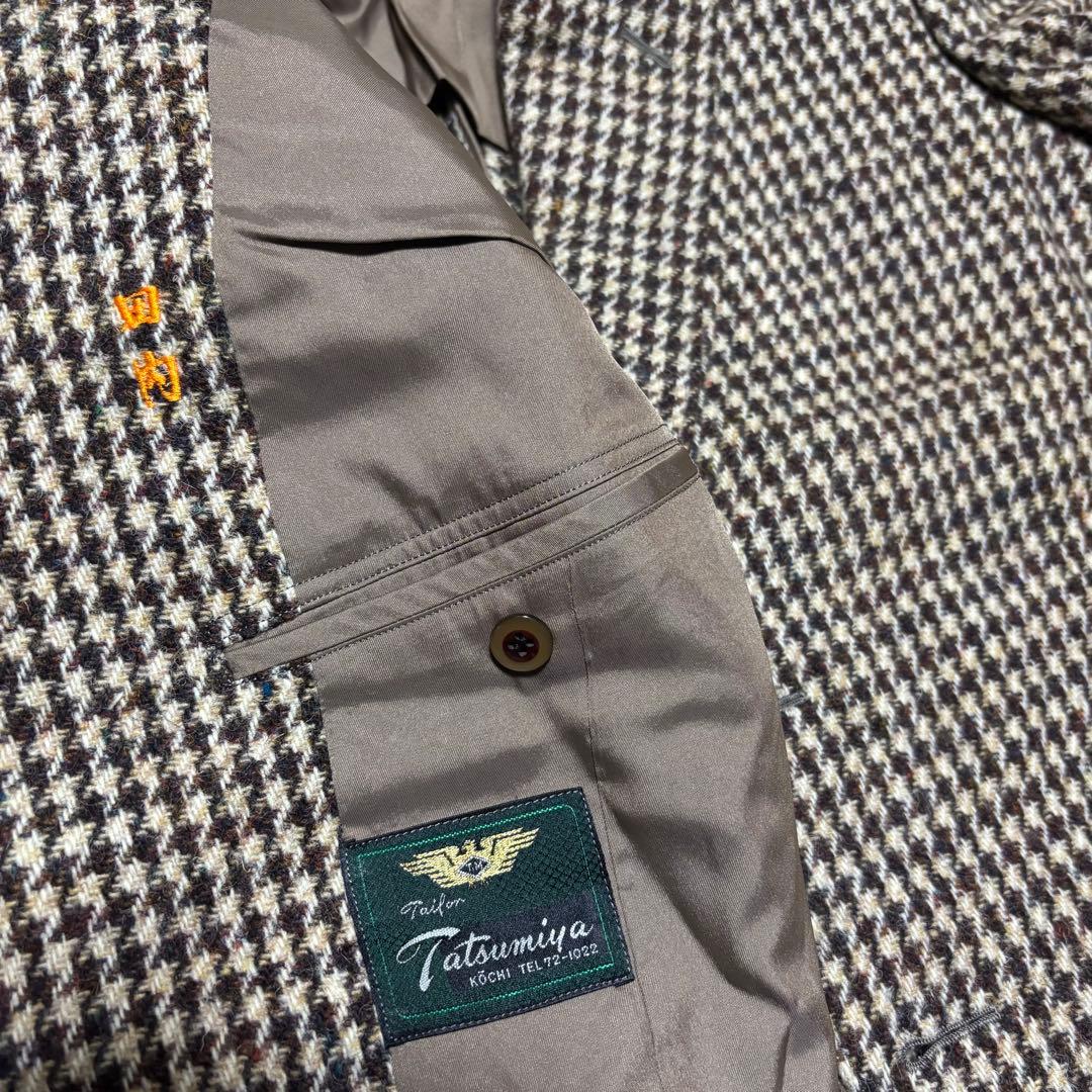 80s 英国製生地 ハリスツイード 千鳥格子 テーラードジャケット　日本仕立て