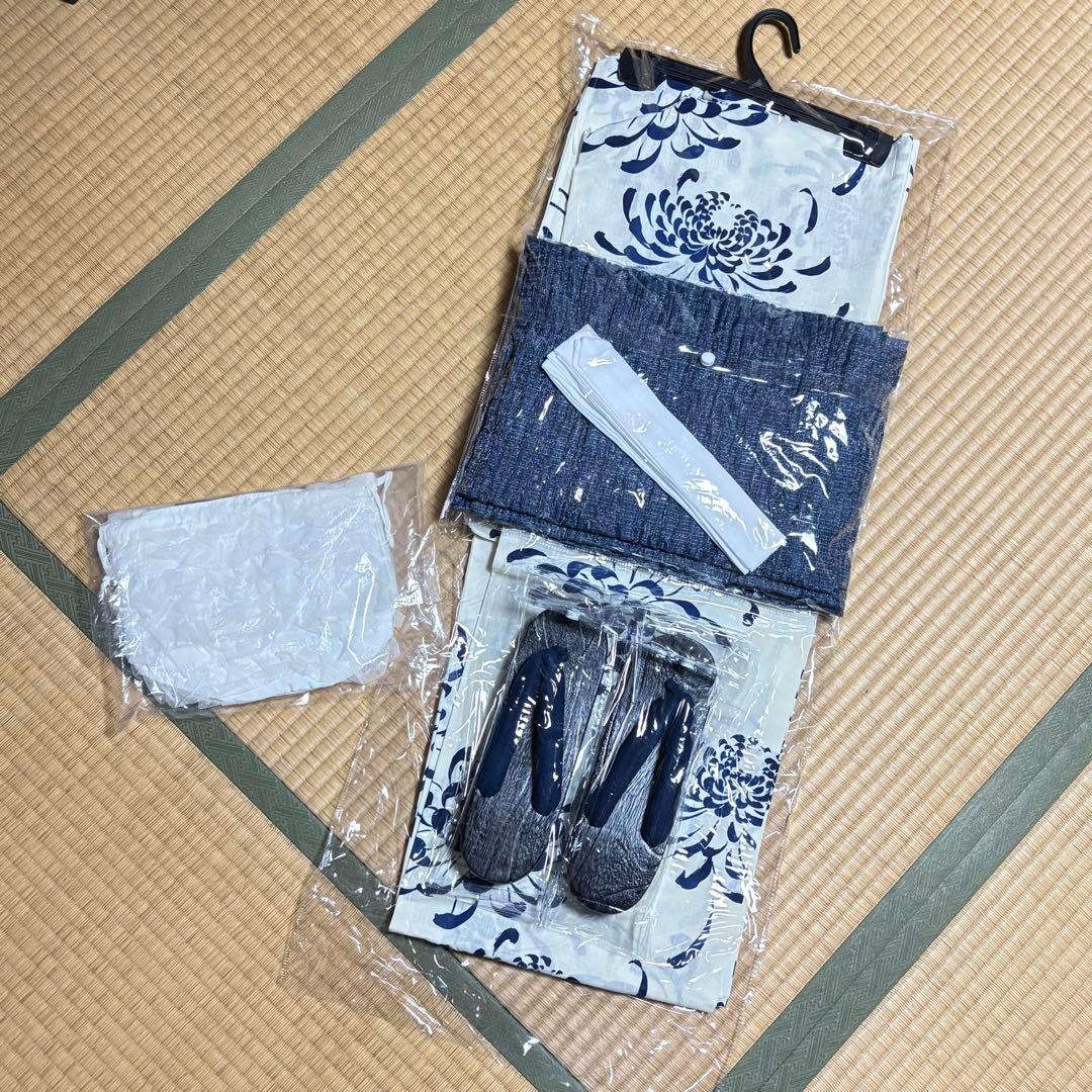 heather 浴衣　菊ホワイト　チュールバッグバッグ　セット