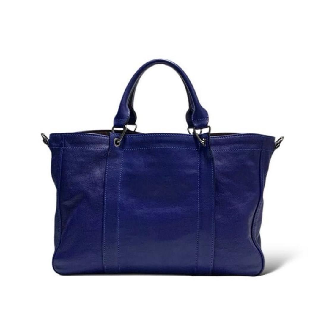 美品 ロンシャン ビジネスバッグ 2way 斜めがけ レザー ブルー