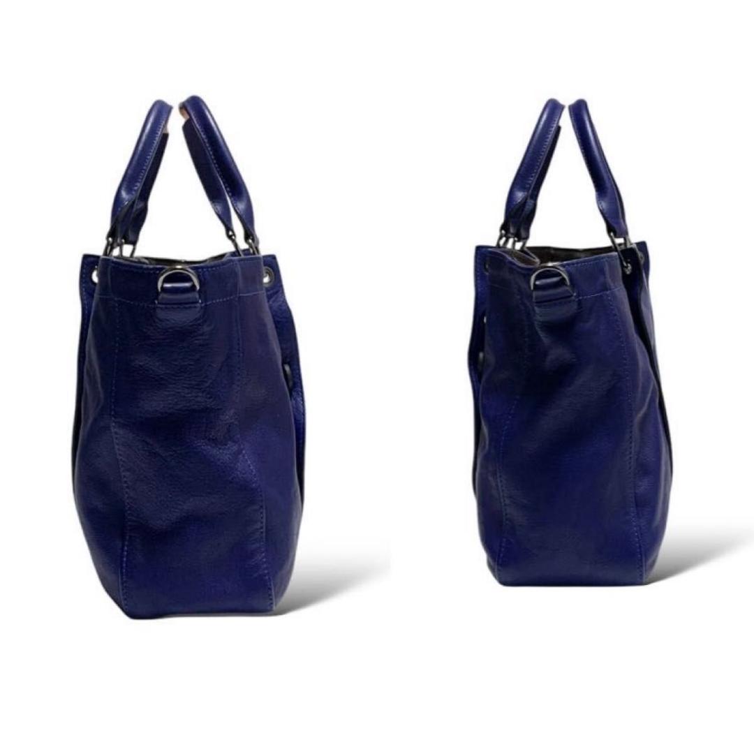 美品 ロンシャン ビジネスバッグ 2way 斜めがけ レザー ブルー