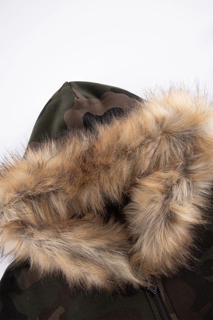 迷彩柄ファー付きジップアップパーカー　サプライヤー　パーカー　メンズ　レディース