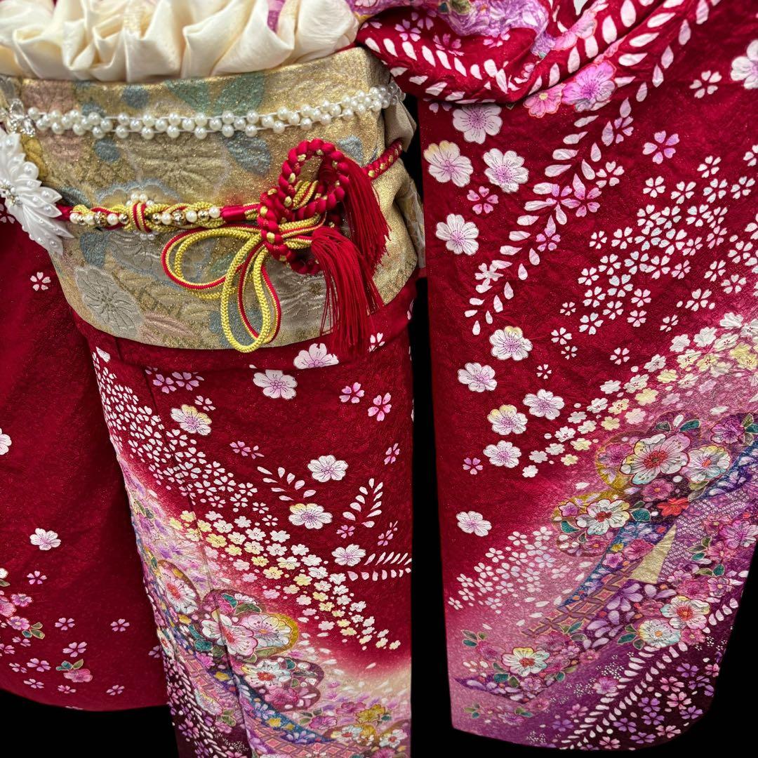 京都きもの友禅　振袖8点フルセット 桜 七宝 絞り 銀通し 正絹 成人式 逸品