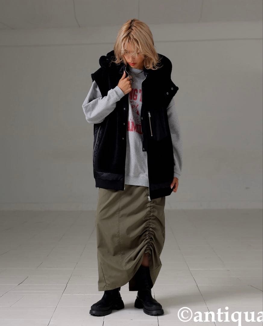 【試着のみ】定価16,500円antiquaアンティカ 2wayボアアウター黒