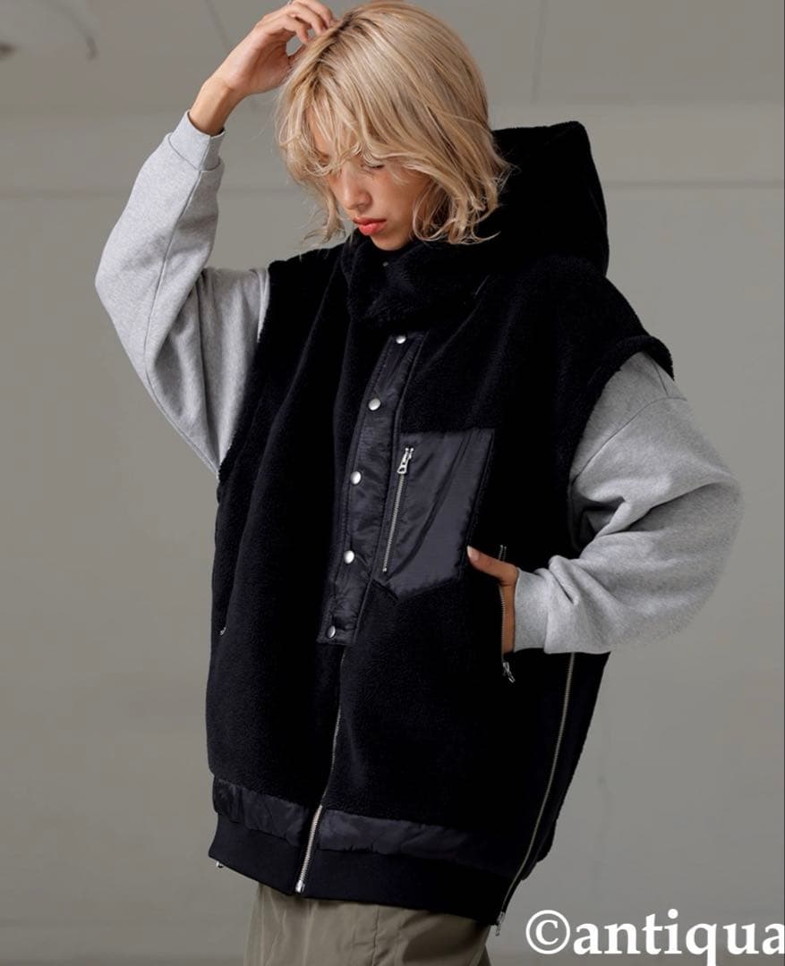 【試着のみ】定価16,500円antiquaアンティカ 2wayボアアウター黒