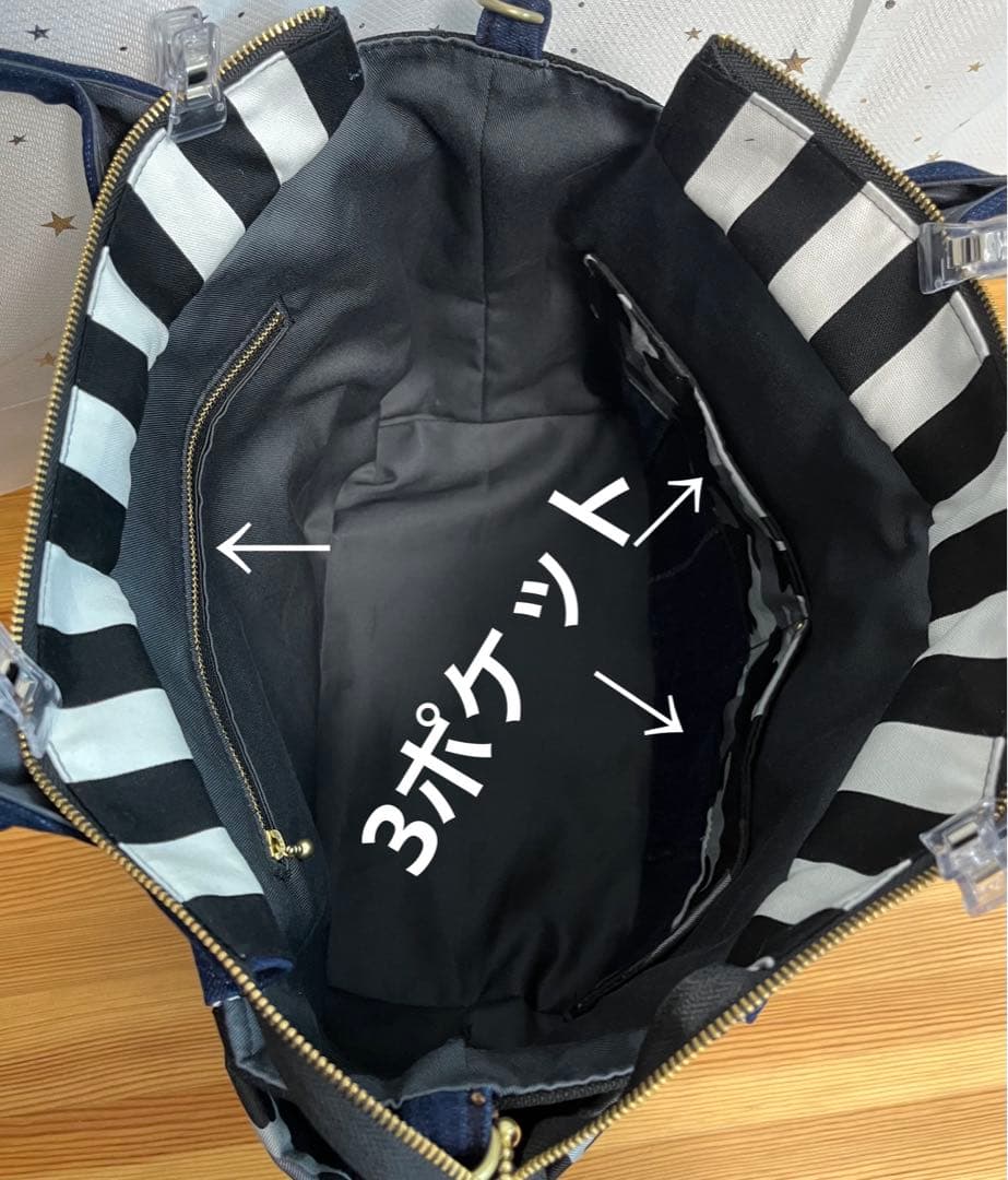 ぴょん大きめデニムリメイクバッグ（LL）No.796☆トートバッグ