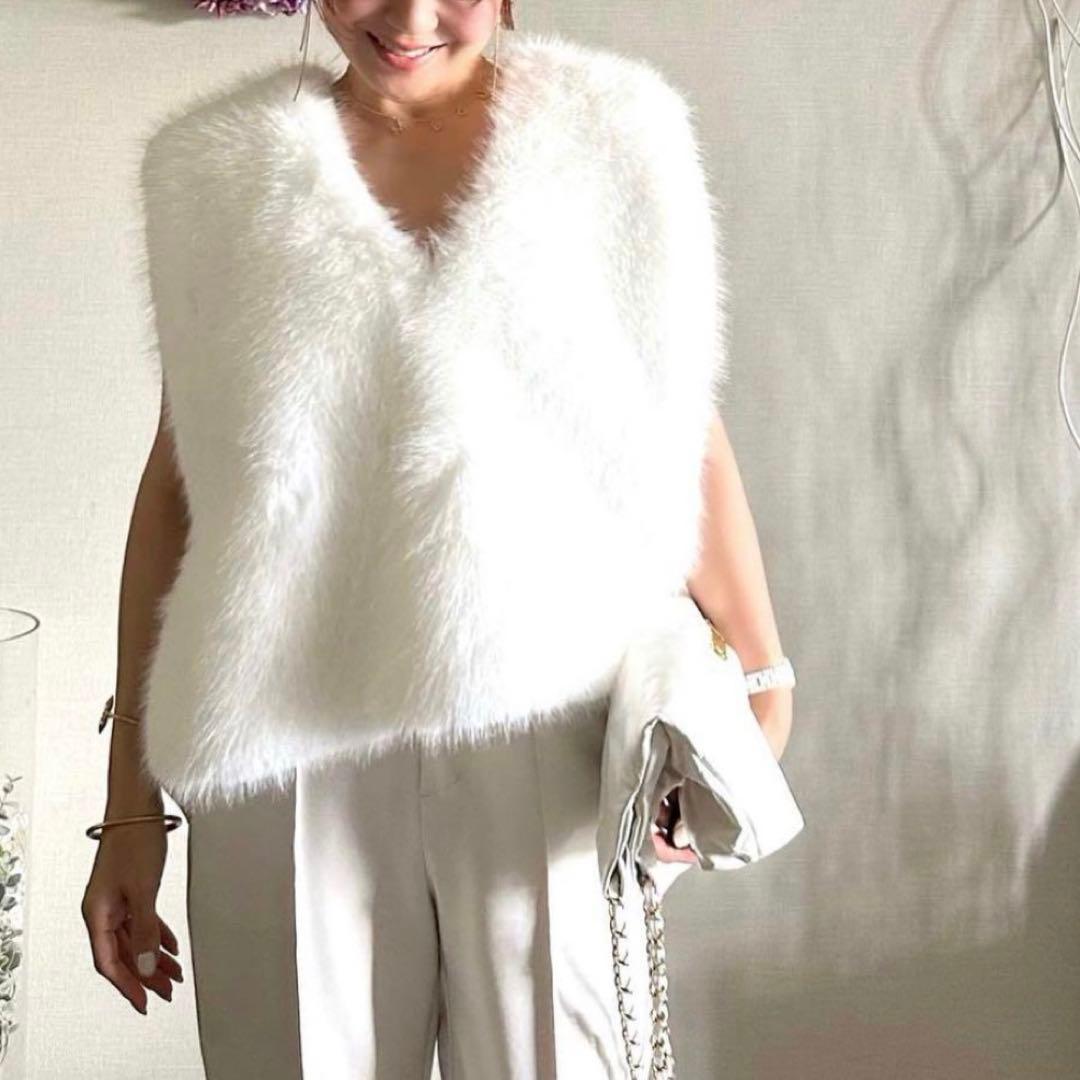 【極美品】イデアルーチェ　idealuce エコファーリボンベスト　ホワイト