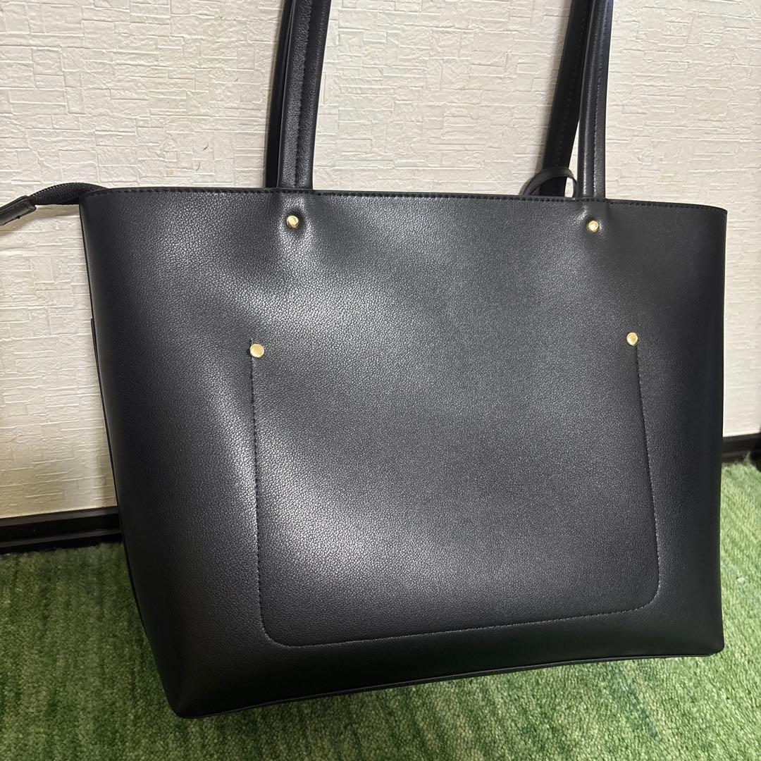 【送料込】MARYQUANTポーチ付トートバッグA4収納可通勤ビジネス黒×ピンク