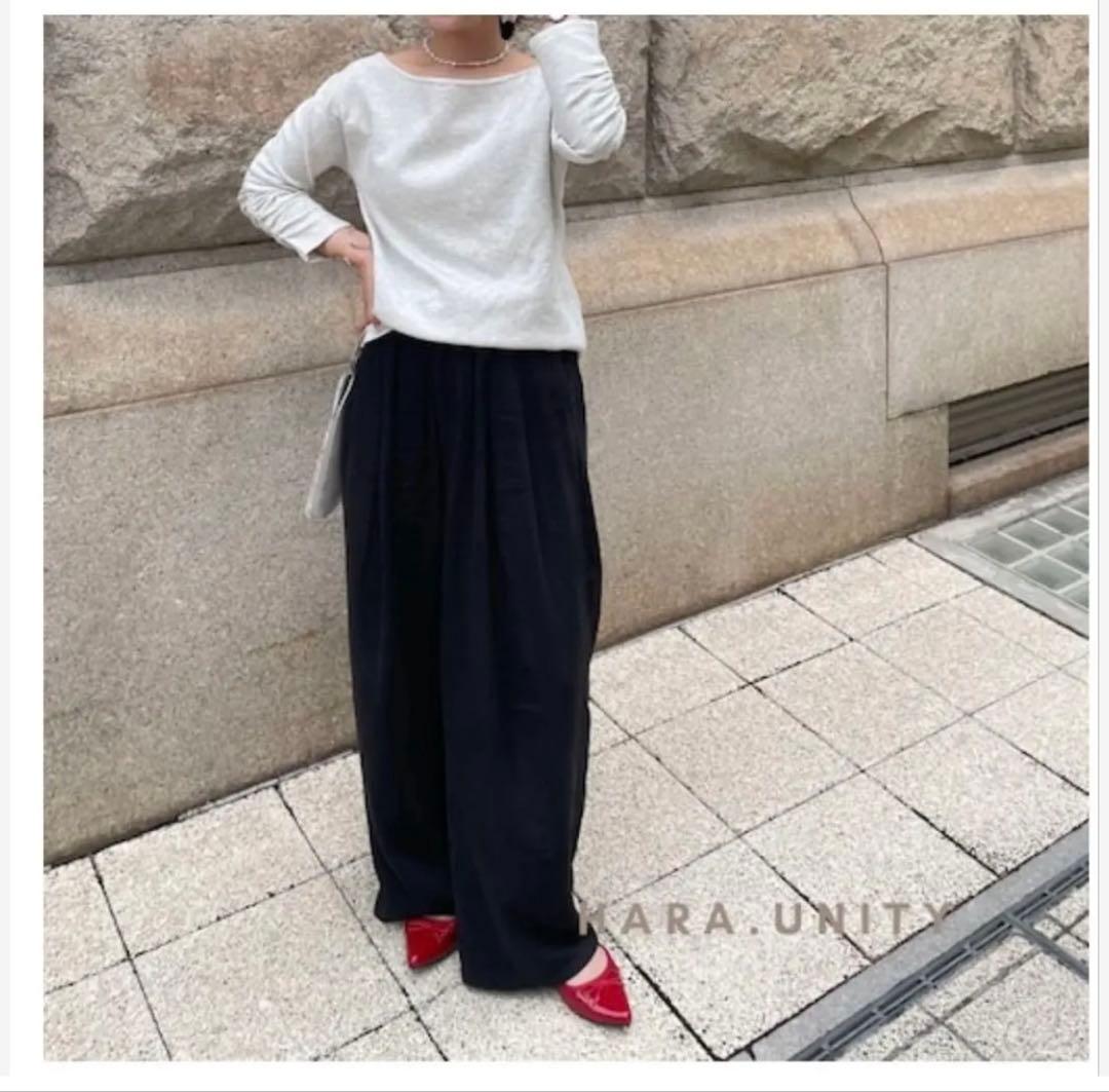 UnieヘルシーネックロングTシャツMホワイト&グレー2枚セット