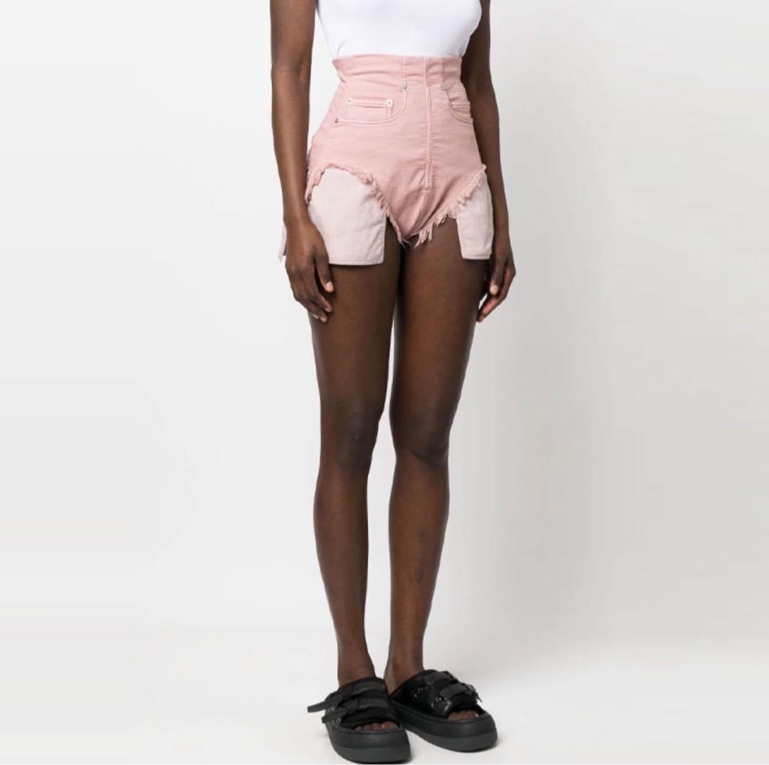 rick owensDRKSHDWハイウエストデニムショートパンツ ピンク