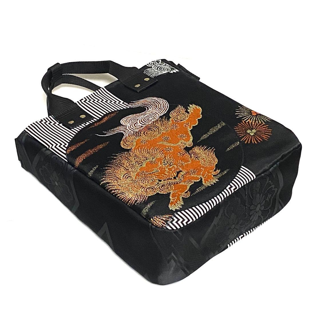 389 帯リメイク　唐獅子の縦型リュック　3wayバッグ