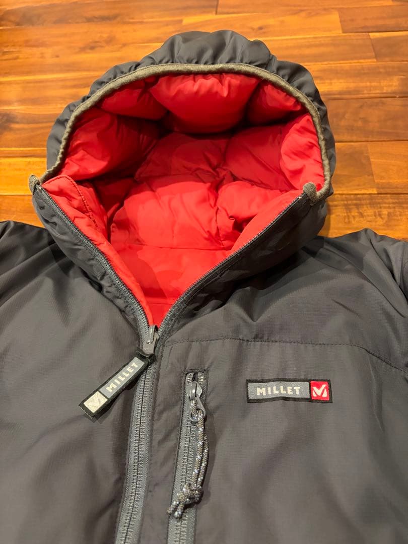 MILLET ミレー　ダウン　旧タグ　サイズM チャコールグレー　レッド